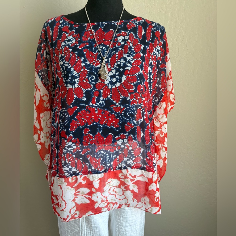 Women’s Red Navy Patterned Boho Blouse